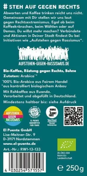 Röstung gegen Rechts - Filterkaffee ganze Bohne – Bild 2